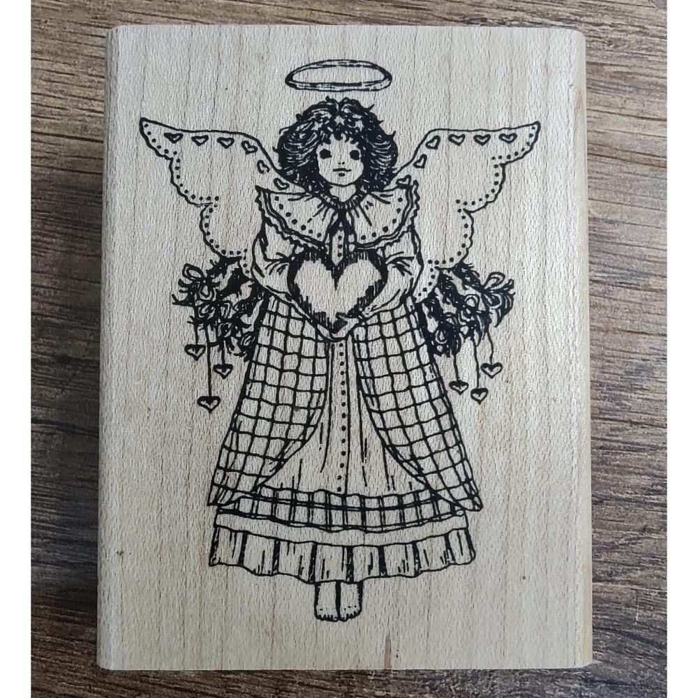 Vtg Hampton Art Stamps Angel With Heart Rubber Stamp B3